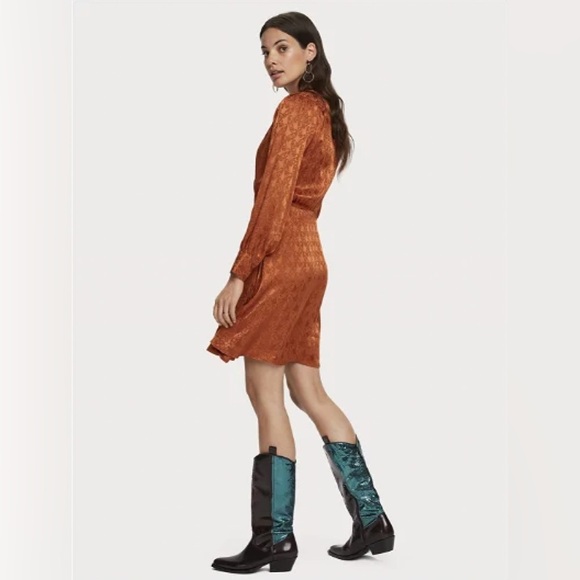 Scotch & Soda Dress Size Small Rust Orange Paisley Peplum Hem Midi "Starwatcher" - Picture 11 of 16